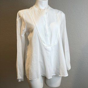 Embroidered White Button Blouse M